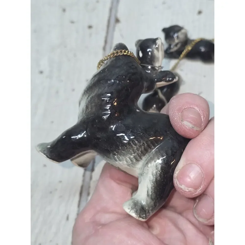 Vintage Sonsco Mama Bear 6 Cubs On Chain Japan Black Bear Family Figurines